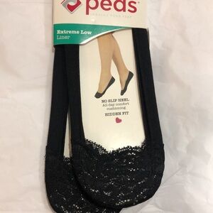Peds extreme low liner black no slip heel‎ shoe liner 2pairs fits shoe size 5-10